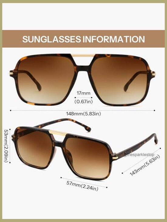 Square Retro Aviator Sunglasses Oversized UV400 Protection Unisex Shades